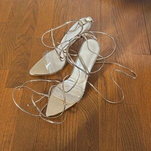 Size 9, Pretty Little Thing strappy gold shoes